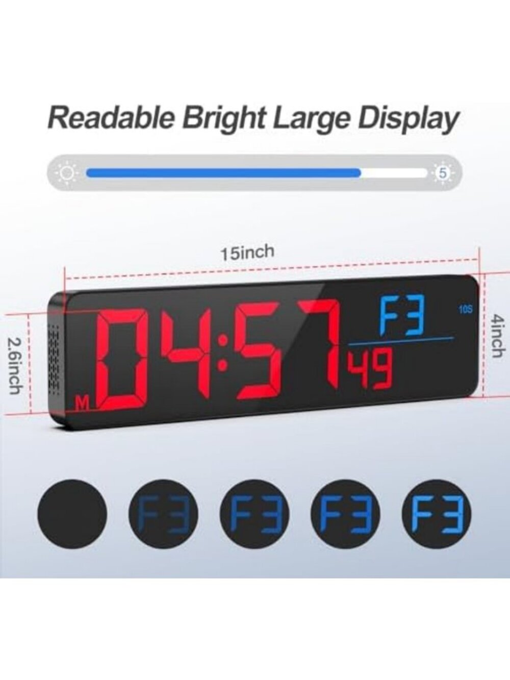 Large LED Gym Timer Clock - Digital Workout Countdown, Stopwatch, Remote - Picture 2 of 7